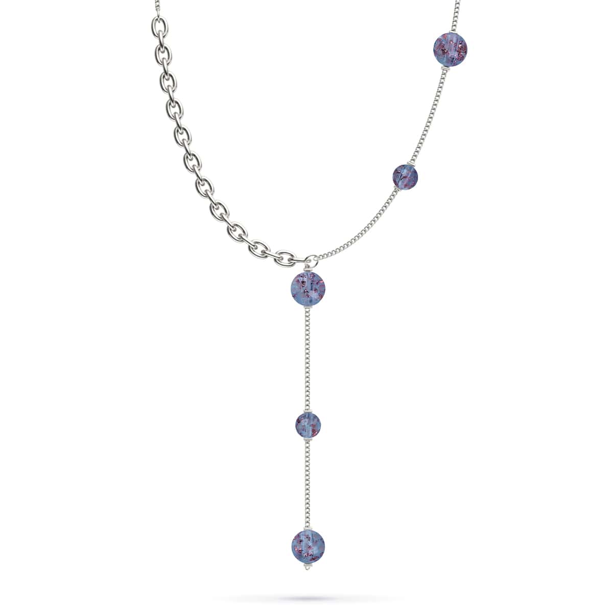 Indigo | Argent | Suspension double cascade de verre Firefly